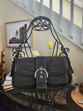 Coach Signature Jacquard Buckle Flap Shoulder Bag